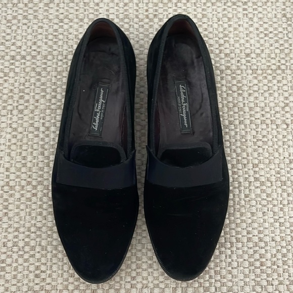 Men's Ferragamo Black Velvet Formal Loafers perfect for black tie events - Picture 1 of 5